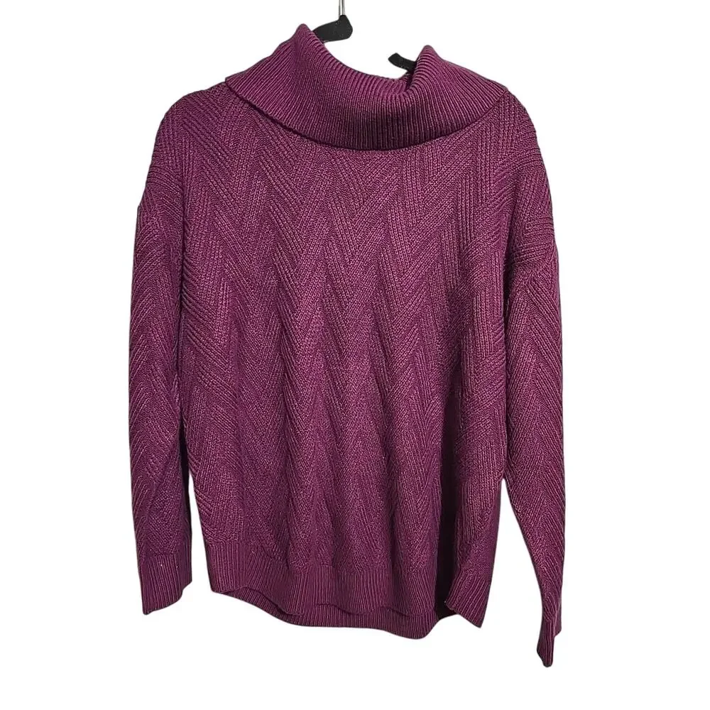 Lane Bryant Purple Cowl Neck Herringbone Knit Pullover Sweater Womans Size 14/16